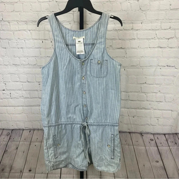Levi’s Denim Pin Stripe Romper Size Medium - Picture 1 of 8